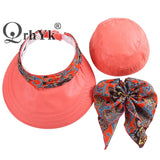 Fashion Women Summer Outdoor Riding Anti-UV Sun Hat Beach Foldable Sunscreen Floral Print Caps Neck Face Wide Brim Hat