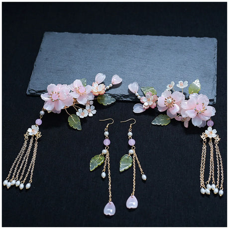 Chinese Hanfu Hair Accessories Set Long Fringed Vintage Hairpins Flower Handmade Hair Sticks For Women Traditional Retro Jewelry