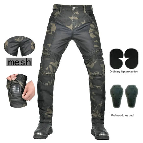 Loong Biker Motorcycle Riding Pants Summer Motocross Super Fit Slim Protection Jeans Mesh Breathable Casual Camouflage Trousers