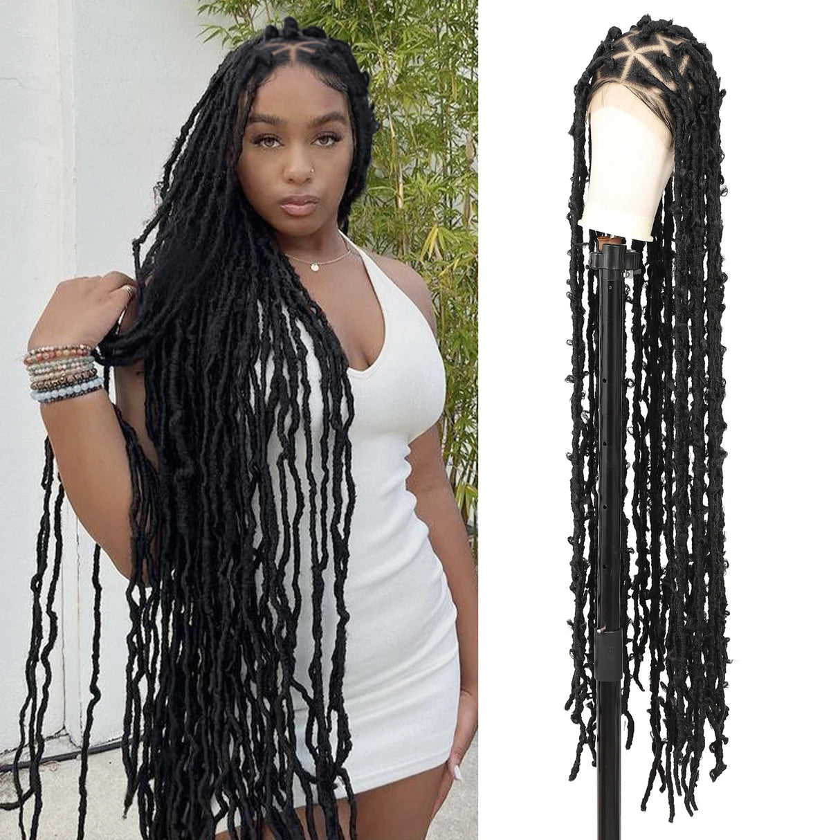 Kaylss 48" Full Double Lace Knotless Locs Braided Wigs for Women Black Butterfly Large Triangle Knotless Twisted Cornrow Braide