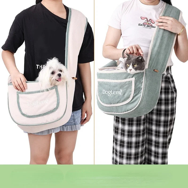 Carrier Bag for Cat and Small Dogs Light Weight Pet Shoulder Bag Washable Corduroy Breathable Travel Bag for Chihuahua Yorkshire