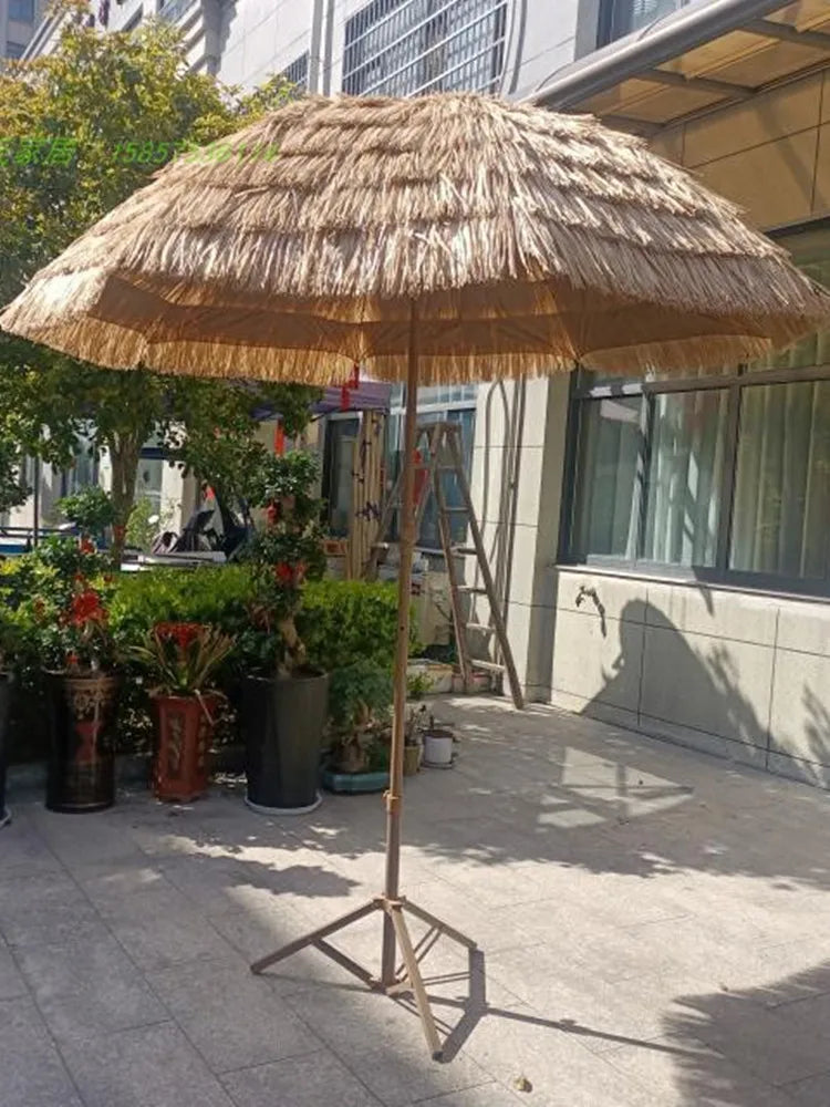 200x220cm Tiki Umbrellas Simulated Thatch Patio Beach Umbrella Garden Pool Backyard Parasol Hawaiian UV Protect Tilt Sunshades