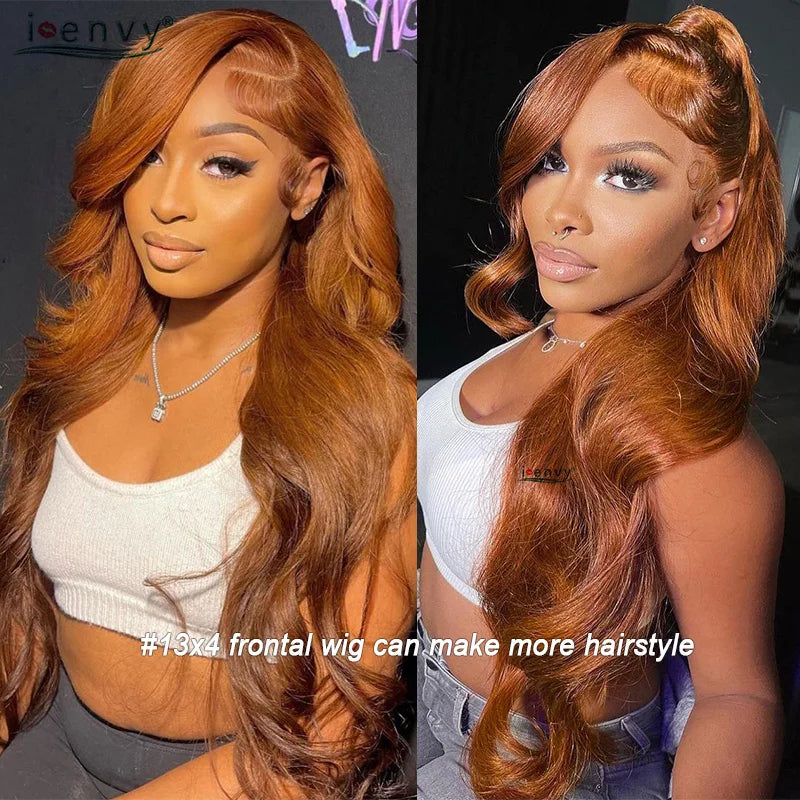 34'' Ginger Blonde Lace Front Wigs Pre Pluck Body Wave Colored Red 13X4 Hd Lace Frontal Human Hair Wigs Burgundy Lace Front Wigs