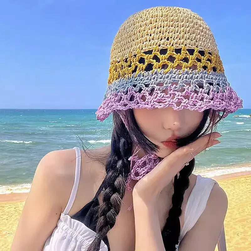 Women's Large Brim Straw Beach Hats Girl Cap Breathable Sunscreen Uv Protection Ladies Sun Visor Female Big Brim Straw Empty