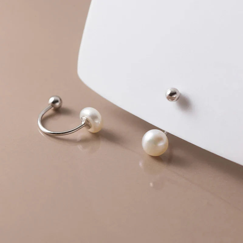 WANTME 925 Sterling Silver Fashion Natural Freshwater Pearl Ear Hook Unique Screw Bead Stud Earrings for Women Piercing Jewelry