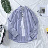 Fashion Lapel Button All-match Printed Striped Shirts Men's Clothing 2022 Autumn New Loose Casual Tops Long Sleeve Korean Shirt