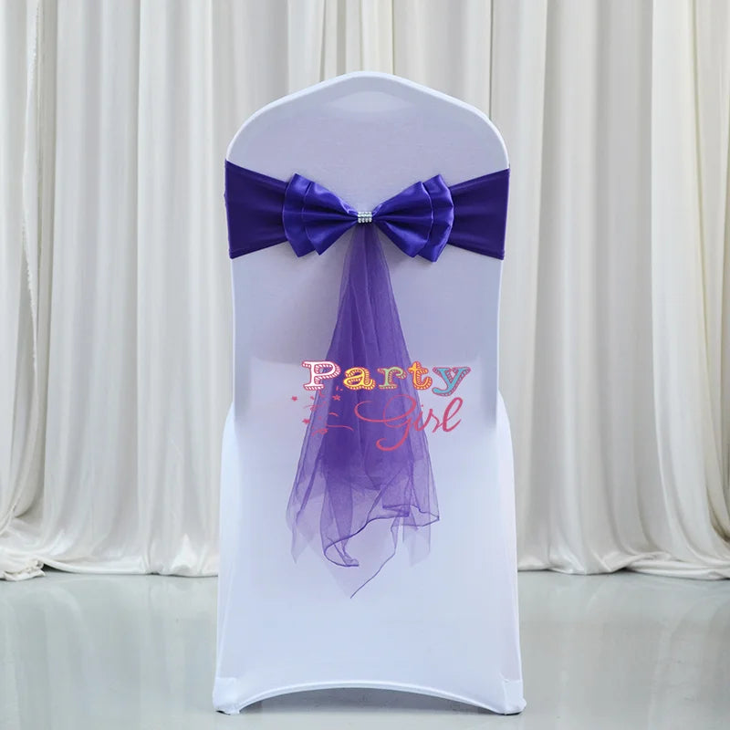 Spandex Lycra Chair Band Back Satin Bow Swag Chair Sash For Wedding Chair Cover Event Party Decoration