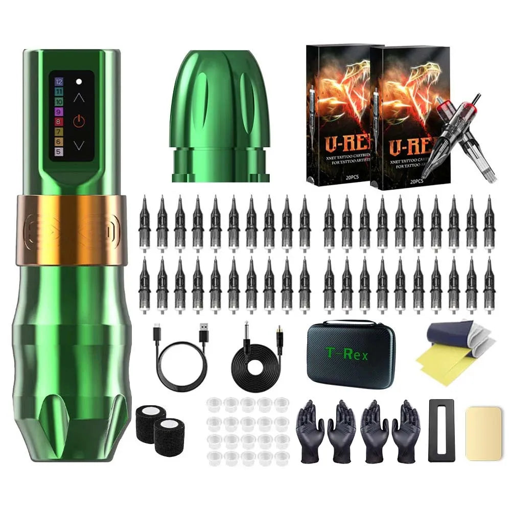 T-Rex Professional Wireless Tattoo Pen Machine Kit Powerful Cartridge machine 2400mAh Battery Beginners Roatry For Body Artist