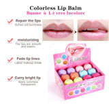 24pcs/Box Wholesale Lip Balm Fruit Flavor Lip Gloss Bulk Cute Round Ball  Plant Kids Baby Girls Lips Care Moisturizing