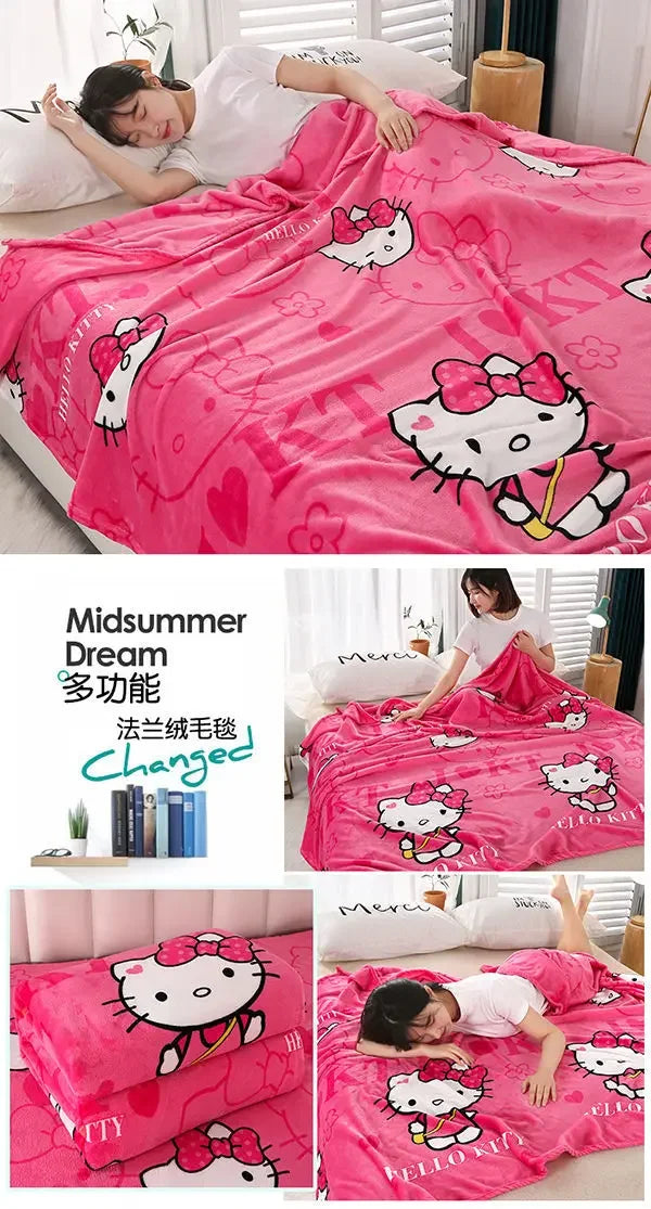 Sanrio Bedding Sheet Plush Cartoon Hello Kitty Blanket Air Conditioner Blanket Winter Woolen Blanket Quilt