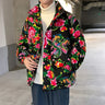 Northeast Flower Printed Thickened Cotton-padded Jacket Couple Chinese Style Causal Loose High Street Parkas Pants Suit