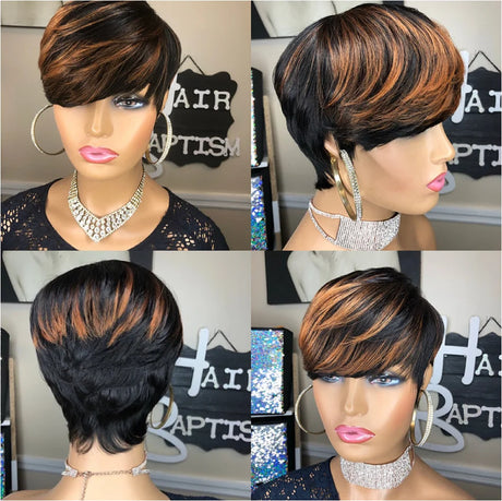 WIGERA  Highlight Synthetic Pixie Cut  Wigs  Short  Hairstyles Wigs Short Hair Blond  With Bangs For Women