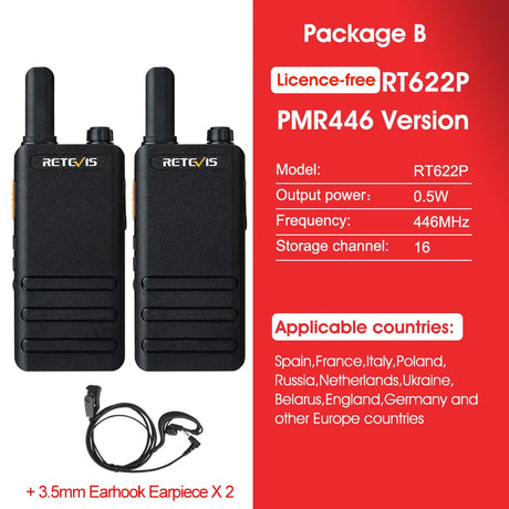 15mm Ultra-thin Mini Walkie Talkie Retevis RT622P Type C Charge VOX Walkie-talkies PMR446 Profesional Portable Two-way Radio ht