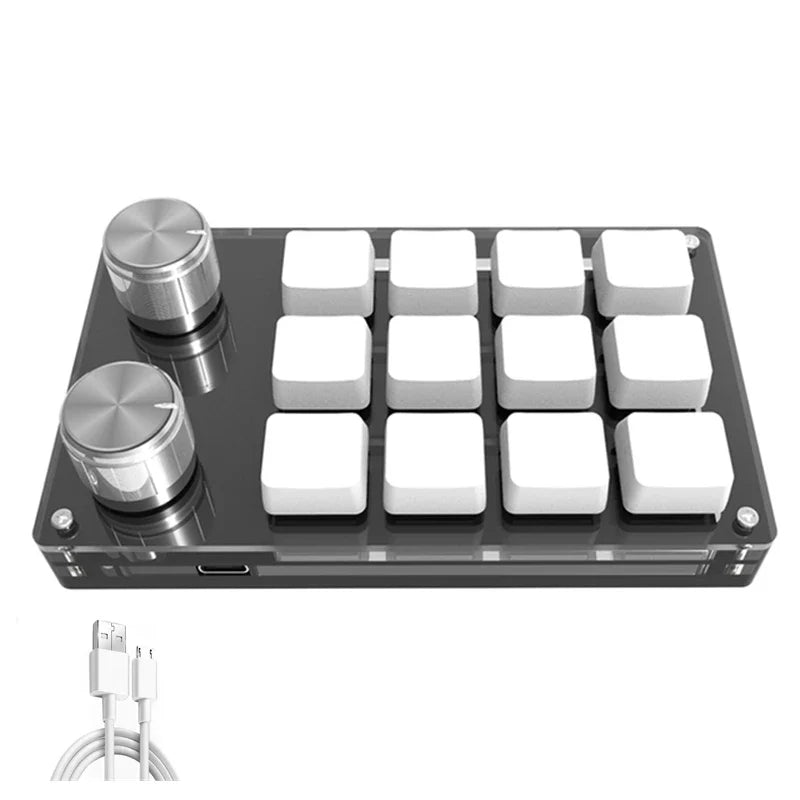 USB Macro Custom Mini Keyboard 12 Keys 2 Knob Programming DIY Mechanical Keyboard Gaming Drawing Switch Portable Hot-swap Keypad