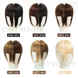 Human Hair Bangs 3 Clips 3D Blunt Cut Natural Hair Bangs OverHead Clip In Hair Extensions Non-Remy 2.5"x4.5" Black Brown Blonde