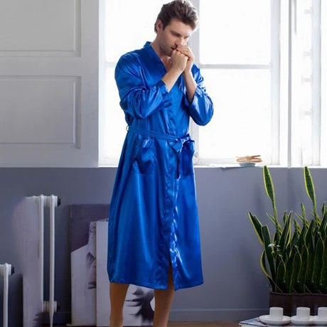 Plus Size 3XL Men Long Bathrobe Sleepwear Black Bridegroom Wedding Robe Spring Summer Sleepwear Nightwear Loose Satin Home Wear