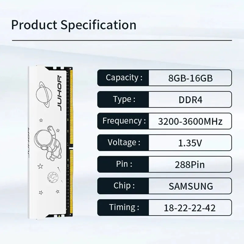 JUHOR DDR4 8GB 16GB 3200MHz 3600MHz 16GBX2 8GBX2 New Dimm XMP2.0 Desktop Gaming Memoria Rams Granules of Samsung