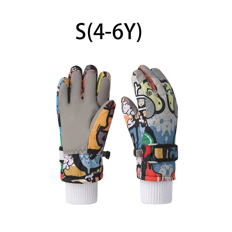 Winter Children Gloves for Boy Girl Cute Printed Five-Finger Ski Gloves Waterproof No-Slip Thickened Snow Kids Accessories 4-12Y