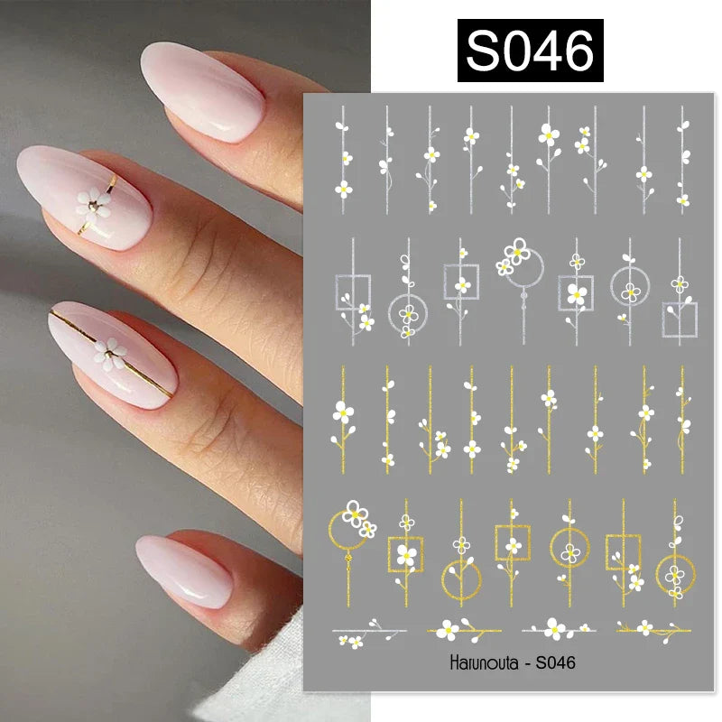 3D Silver Frame Nail Sticker Silver Bronzing Stripe Lines Sliders For Nails Tribal Pattern Decals Marble Blooming Nail Tattoos