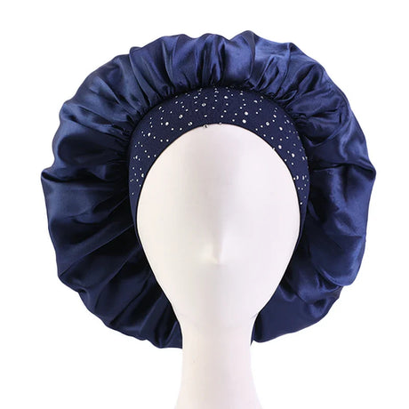 New Women Rhinestone Satin Silky Bonnet Elastic Band Night Caps Shower Cap Head Wrap Brimmed Nightcap Beauty Salon Hair Care Hat