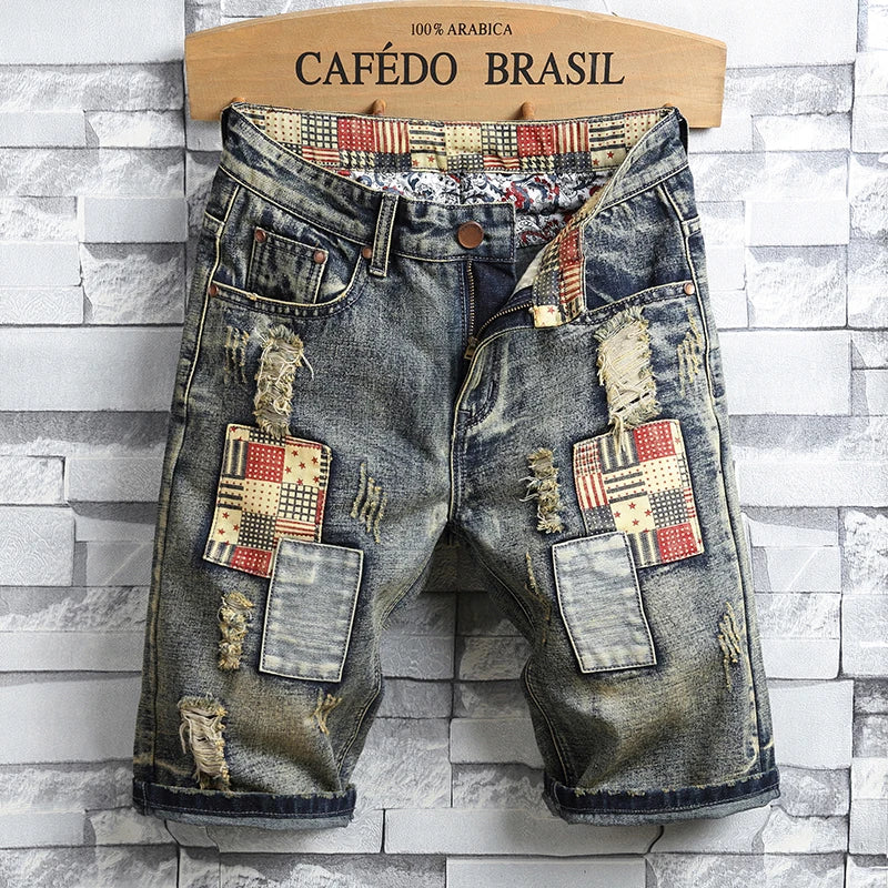 Blue Mens Ripped Short Jeans Clothing Bermuda Cotton Shorts Breathable Denim Shorts Male New Fashion Size 28-40