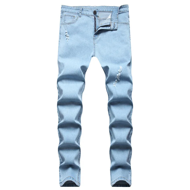 Fashion Men Holes Distressed Skinny Stretch Jeans Pants Streetwear Hip Hop Male Ripped Solid Denim Trousers