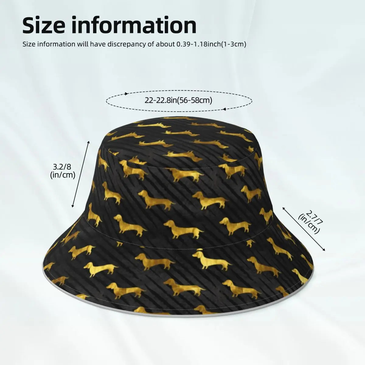 Dachshund Bucket Hat Black and Gold Dog Hawaii Fun Reflective Fisherman Hats Printed Double-sided Wear Sun Hat