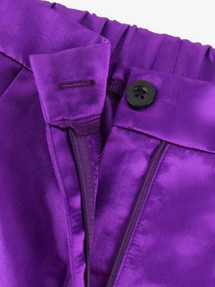 Plus Size 4XL Purple Pants High Elastic Waist  Zipper Fly Women Office Work Party Ankle Length Pencil Capris for Ladies Summer