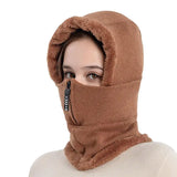 New Winter Women 3in1 Knitted Ski Hat with Scarf Neck Warmer Fleece Lined Hood Face Mask Adult Balaclava for Outdoor Sports