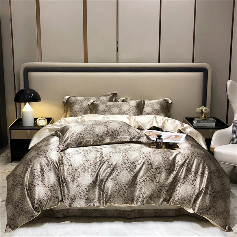 Mulberry Silk 4 Pieces Comforter Bedding Set, 1PC Duvet Cover, 1PC Bed Sheet, 2PCS Pillowcases, Luxury Home Textiles Bedclothes