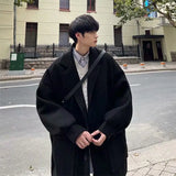 Winter trendy brand single-breasted mid-length woolen coat for men loose thickened warm windbreaker Korean style trendy for men