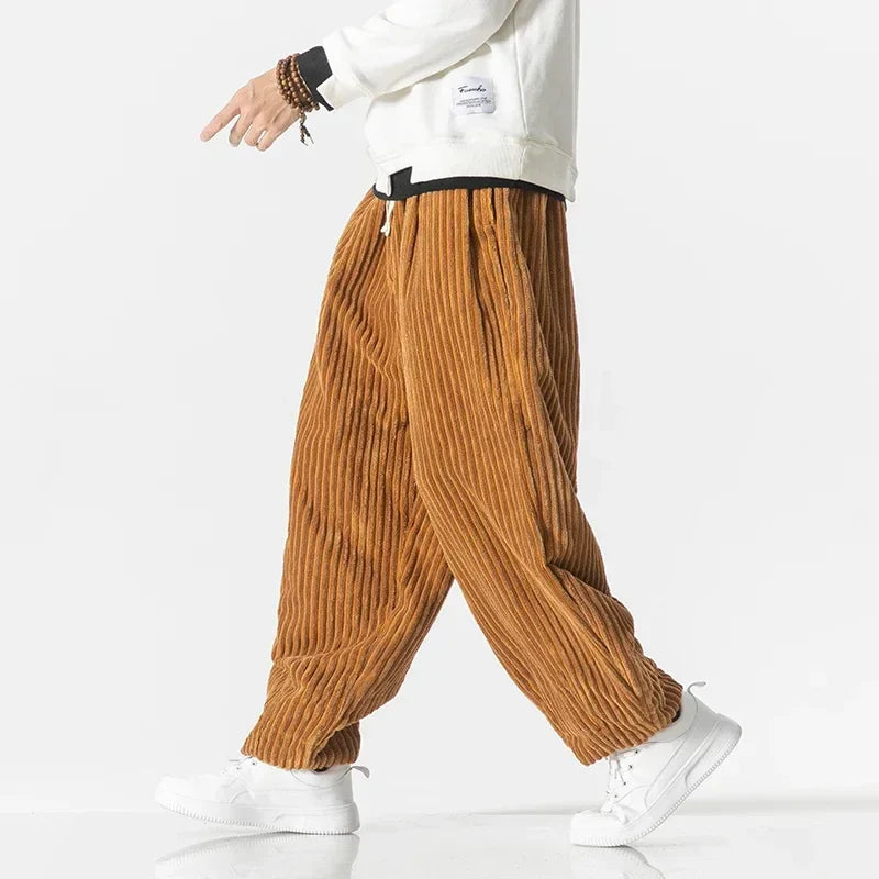 Winter New Japanese Men's Waistband Corduroy Harem Pants Casual Jogging Sweatpants Hip-hop Street Male Large Size M-5XL