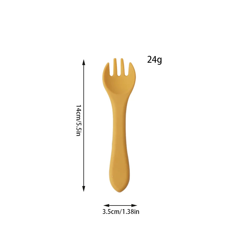 Bpa Free Food Grade Kid Dinnerware Children Dishes Utensil Baby Silicone Feeding Training Fork Dishwasher Safe