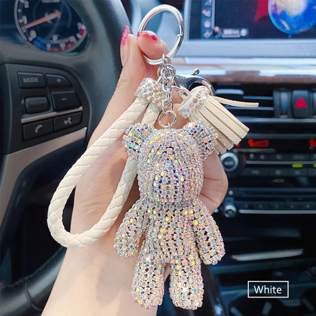 Cartoon Diamond Crystal Bow  Bear Car Pendant Mirror Hanging Ornaments Bling Car Interior Decoration Women Accessories