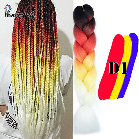 WonderLady 255 Color Long Colored Braiding Hair Jumbo Braids DIY Hairstyle Ombre Synthetic Hair Extensions For Women Braiding