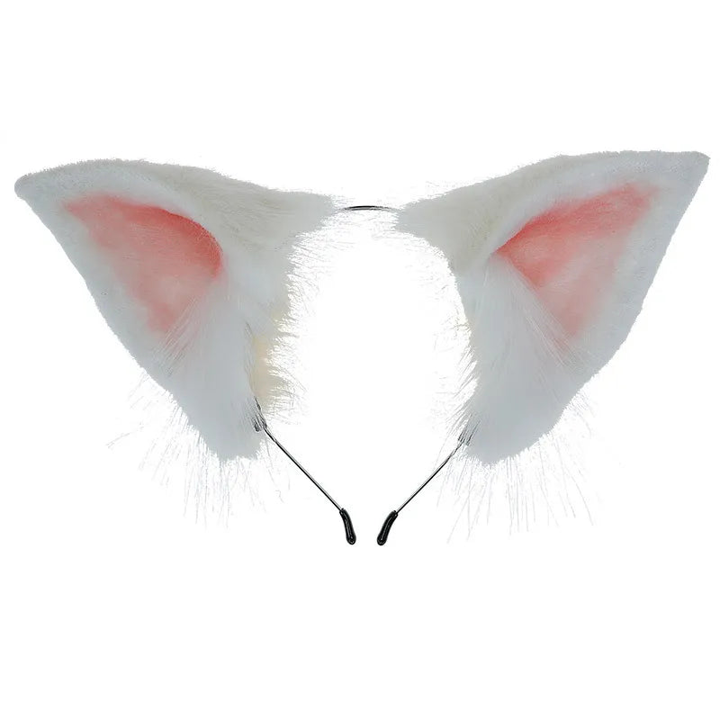 New Hand Made Cat Fox Ears Head Band LOL Cosplay DIY Ear Lolita White Pink Hairband Headwear for Women Girls Costume Accessories