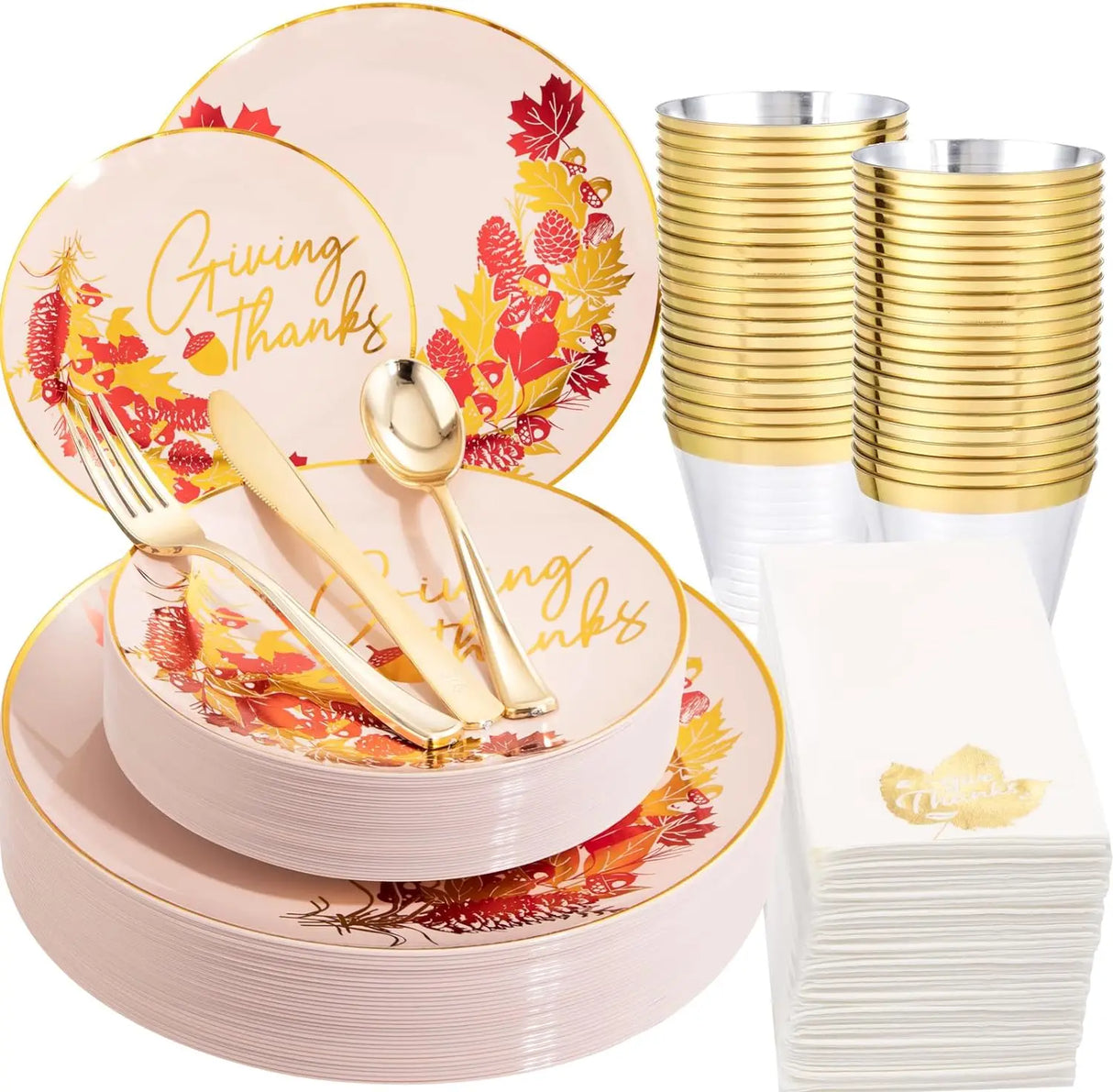 175pcs Plastic Plates- Disposable Plates include Dinner Plates,Dessert Plates, Forks,  Spoons,Knives,  Cups,Napkins