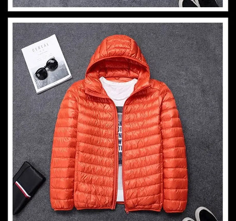 2024 new upscale men's white duck down jacket men's short hooded men's autumn and winter lightweight oversized fashion coat