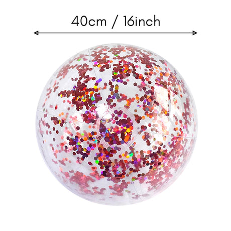 40cm/16inch Beach Ball Transparent Inflatable Swimming Pool Toy Ball with Beautiful Confetti Sequins for Summer Party Water Park