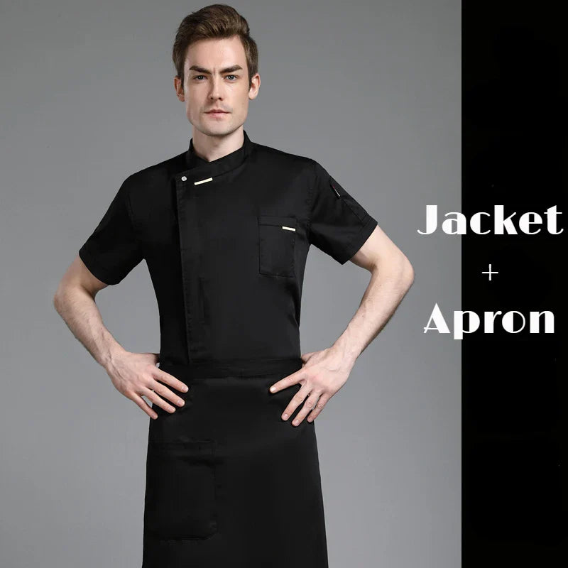 Unisex Chef Jacket Short/Long Sleeve Men Women Crossover Cook Coat Restaurant Waiter Uniform Kitchen Baker Wear