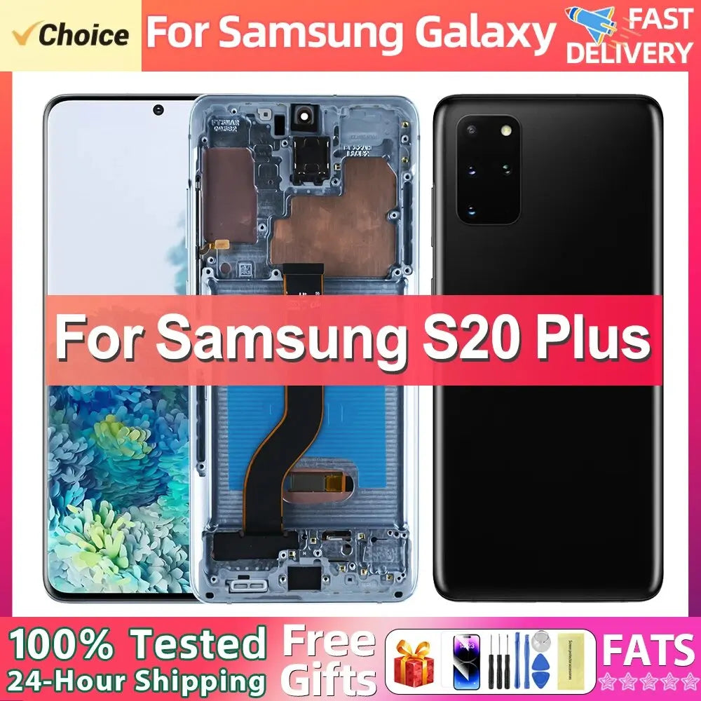 6.7" Screen For AMOLED S20 Plus With Frame For Samsung Galaxy S20+ G985 G985F LCD Display Digital Touch Screen Replacement