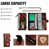 Hot Sale Real Cowhide Leather Travel Business Organizer Chain RFID Wallet For Men Long Zipper Male Purse Card Holder 1803