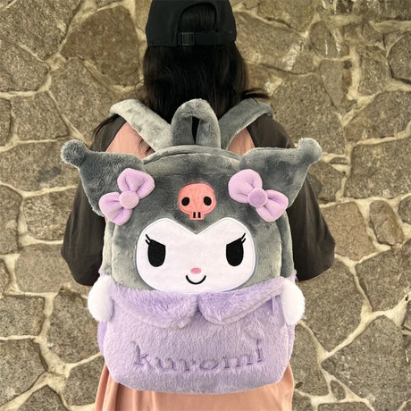 New Sanrio Cartoon Lovely Plush Backpack Cinnamoroll Kuromi Girl Heart Large Capacity My Melody Shoulders Bag Kid Christmas Gift