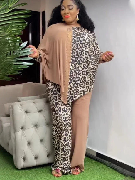 2023 Luxury New in Matching African Sets for Women Elegant Lady Evening Leopard Clothing Plus Size Dashiki Top and Pants Suits