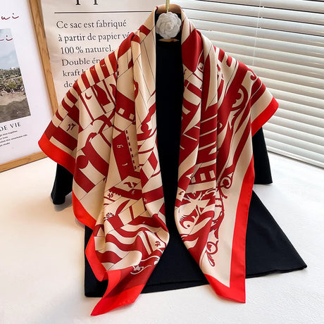 Luxury Women 90x90CM New Twill Silk Big Square Scarf Shawl Fashion Printed Design Summer High Quality Ladies Sunscreen Scarves