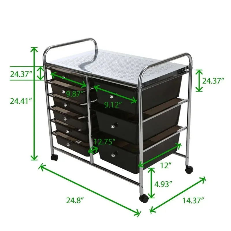 Storage Drawer Rolling Utility Cart, 6 Drawer Organizer, All Purpose, White / Silver