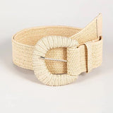 Bohemian Style Hand-woven Black and White Round Buckle Women Belts Designer Woven Elastic PP Straw Grass Girls Waistband