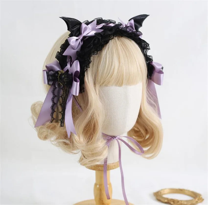 Gothic Black Bat Evil Hairpin Headband Halloween Cosplay Lace Hair Clip Girl Women Lolita Hair Accessories B2281