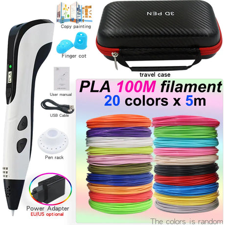 Kids' 3D Printing Pen Set with LED Display - Includes 200M PLA Filament, Power Adapter, and Storage Case - Perfect Gift for Christmas or Birthdays!