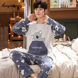 Big Size Autumn New Mens Casual Pajamas Set Cotton Long Sleeve Kawaii Bear Cartoon Printing Sleepwear for Men Pijama for Boy